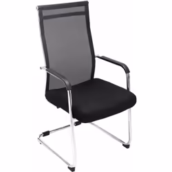 Chaise de bureau visiteur / fauteuil de bureau sans roulette avec dossier haut et accoudoirs Matière: revêtement en maille Pi ...