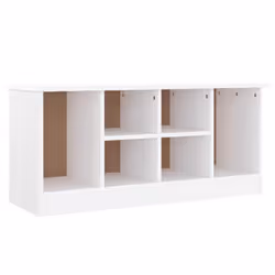 Banc de rangement a chaussures avec 4 petits et 2 grands compartiments 100 x 35 x 45 cm en bois de pin blanc DEC024820