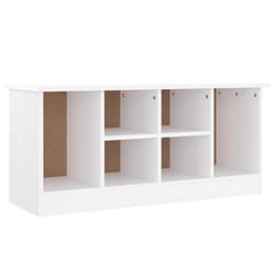 Banc de rangement a chaussures avec 4 petits et 2 grands compartiments 100 x 35 x 45 cm en bois de pin blanc DEC024820
