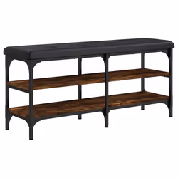 Banc de rangement à chaussures - DEC02483 - Chêne fumé - Coussin noir - 102x32x47 cm - 110 kg max
