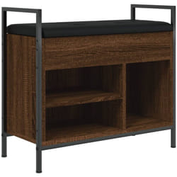 Banc de rangement à chaussures avec coussin d'assise noir 65,5 x 32 x 57,5cm en bois d'ingénierie couleur chêne marron DEC024871