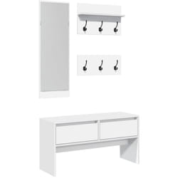 Ensemble de meubles de couloir banc avec tiroirs porte manteaux et miroir en bois d'ingénierie blanc DEC024964