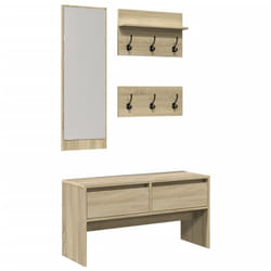 Ensemble de meubles de couloir 4 pièces miroir porte-manteau et banc en mdf couleur chêne sonoma DEC024967
