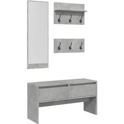 Ensemble de meubles de couloir 4 pièces miroir pote manteaux et banc en bois ingénierie couleur gris béton DEC024968
