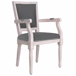 Chaise de salle à manger - DEC - Vintage - Tissu gris foncé - Bois massif - Accoudoirs