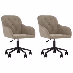 Chaises de salle à manger - DEC - Lot de 2 - Velours gris clair - Hauteur réglable - Pivotantes sur roulettes