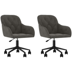 Lot de 2 chaises de salle à manger bureau sur roulettes siège pivotant hauteur réglable en velours gris foncé DEC025253