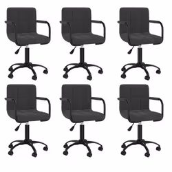 Chaises de salle à manger - DEC025447 - Lot de 6 - Velours noir - Hauteur réglable - Pivotantes sur roulettes