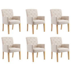 Chaises de salle à manger - DEC - Lot de 6 - Tissu beige - Accoudoirs - Design contemporain