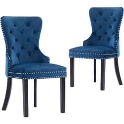 Set de 2 chaises de salle à manger design vintage dossier capitonné bouton décoratif en tissu velours bleu DEC025483