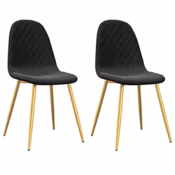 Chaises de salle à manger - DEC - Design moderne - Velours noir - Lot de 2 - Pieds chromés dorés