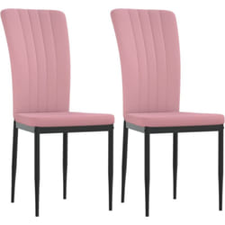 Set de 2 chaises de salle à manger en tissu velours rose couture décorative et cadre en fer noir DEC025581