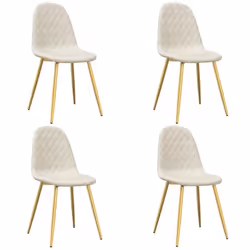 Set de 4 chaises - DEC - Couture losange - Velours blanc - Pieds en fer doré - Confort optimal