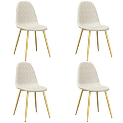 Set de 4 chaises - DEC - Couture losange - Velours blanc - Pieds en fer doré - Confort optimal