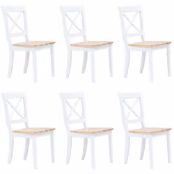 Set de 6 chaises de salle a manger blanc et bois clair bois hevea massif blanc DEC025665