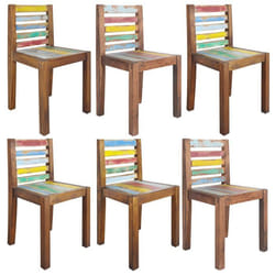 Set de chaises - Vintage - Multicolore - Bois de récupération - Lot de 6 - 45x45x85 cm