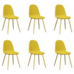 Set de 6 chaises de salle a manger en velours jaune moutarde et pieds en fer dore DEC025694