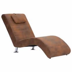 Chaise longue - DEC026110 - PVC aspect daim brun - Ergonomique - Pieds en acier galvanisé - Confortable