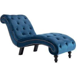 Décoshop26 - Méridienne chaise longue canapé pour intérieur en velours bleu capitonné DEC026118