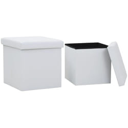 Lot de 2 tabourets assises poufs de rangement pliables en pvc blanc DEC026385
