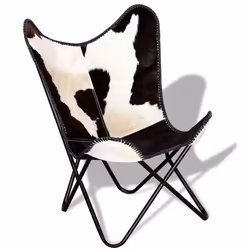 Fauteuil lounge - DEC - Papillon - Cuir de vachette noir et blanc - Design vintage - Ergonomique