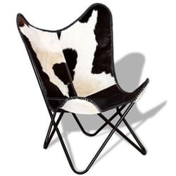 Fauteuil lounge - DEC - Papillon - Cuir de vachette noir et blanc - Design vintage - Ergonomique