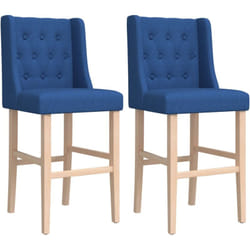 Tabourets de bar x2 chaises haute bois massif d'hévéa et tissu bleu capitonné DEC029353