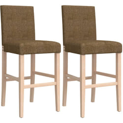 Tabourets de bar x2 chaises haute en bois massif d'hévéa et tissu taupe DEC029359