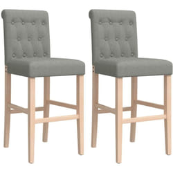 Tabourets de bar x2 chaises haute bois massif d'hévéa et tissu gris capitonné DEC029367