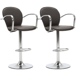 Lot de 2 tabourets de bar avec accoudoirs et dossier design moderne en pvc marron DEC029570