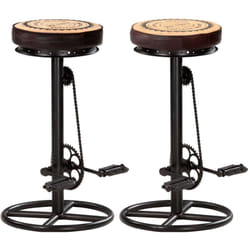 Lot de 2 tabourets de bar avec pédales de vélo comme repose-pied en cuir véritable marron et acier DEC029587
