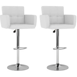 Lot de 2 tabourets de bar chaises hautes avec dossiers et accoudoirs en pvc blanc et acier DEC029614