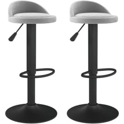 Lot de 2 tabourets de bar chaises hautes hauteur réglable en velours gris clair et acier noir DEC029697