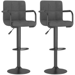 Lot de 2 tabourets de bar chaises hautes avec dossier et accoudoirs en velours gris foncé et acier DEC029718