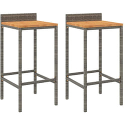 Lot de 2 tabourets de bar chaises hautes pour extérieur ou intérieur en résine tressée gris et bois d'acacia gris DEC029729