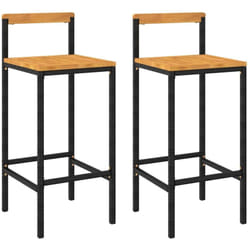Lot de 2 tabourets de bar chaises hautes en résine tressée noir et bois d'acacia DEC029803