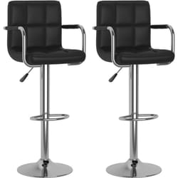 Lot de 2 tabourets de bar chaises hautes avec dossier et accoudoirs en pvc noir et acier DEC029810