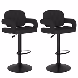 Tabourets de bar - DEC - Lot de 2 - Tissu noir - Acier enduit - Réglable en hauteur