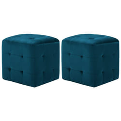 Lot de 2 poufs repose-pied tabouret capitonné 30 x 30 x 30 cm tissu velours bleu DEC029929