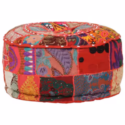 Pouf tabouret repose pied - DEC030019 - Coton rouge - Design patchwork - Vintage - 40 x 20 cm