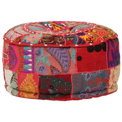 Pouf tabouret repose pied - DEC030019 - Coton rouge - Design patchwork - Vintage - 40 x 20 cm