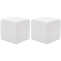 Lot de 2 poufs tabourets repose-pieds capitonné 30 x 30 x 30 cm en pvc blanc DEC030039