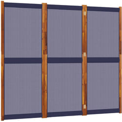 Paravent séparateur de pièce cloison 3 panneaux 210 x 180 cm textilène bleu et bois DEC030761