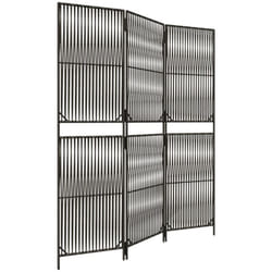 Décoshop26 - Paravent séparateur de pièce cloison 3 panneaux en résine tressée gris et acier DEC030769