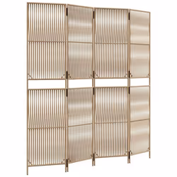 Paravent séparateur de pièce - DEC - 4 panneaux - Résine tressée - Acier - Beige