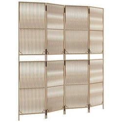 Paravent séparateur de pièce - DEC - 4 panneaux - Résine tressée - Acier - Beige