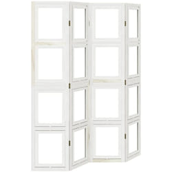 Décoshop26 - Paravent séparateur de pièce cloison 4 panneaux en bois de paulownia blanc avec porte photos DEC030852