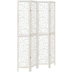 Décoshop26 - Paravent séparateur de pièce cloison 4 panneaux en bois de paulownia blanc DEC030856
