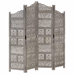 Paravent - DEC030864 - 4 panneaux - MDF et bois de manguier - 160 x 165 cm - Finition grise