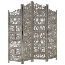 Paravent - DEC030864 - 4 panneaux - MDF et bois de manguier - 160 x 165 cm - Finition grise